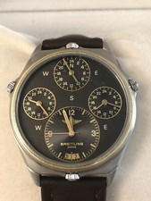 Rare Breitling 18K/SS World Time Pilots Watch Vintage Men's Watch 4 Time Zones