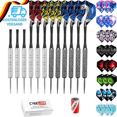 Cyeelife 12 Stück Steel Dartpfeile 20 Gr. Mit PVC Schäften+36 Flights+Sharpener,