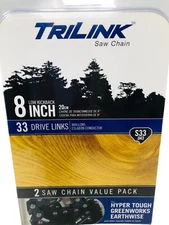 2x TriLink S33 8" Chainsaw Chains – 33 Drive Links – Replacement Saw Chain