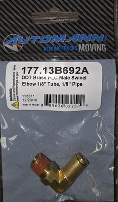 Automann 177.13B692A DOT Brass PLC Male Swivel Elbow - 1/8'' Tube 1/8'' Pipe (5)