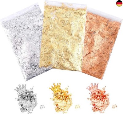 3 Packs Blattgold, XCOZU Imitation Gold Flocken Blattgold Flakes zum Basteln,