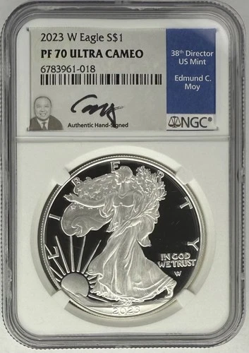 2023 W American Silver Eagle Dollar NGC PF70 Ultra Cameo Moy SIGNATURE Label