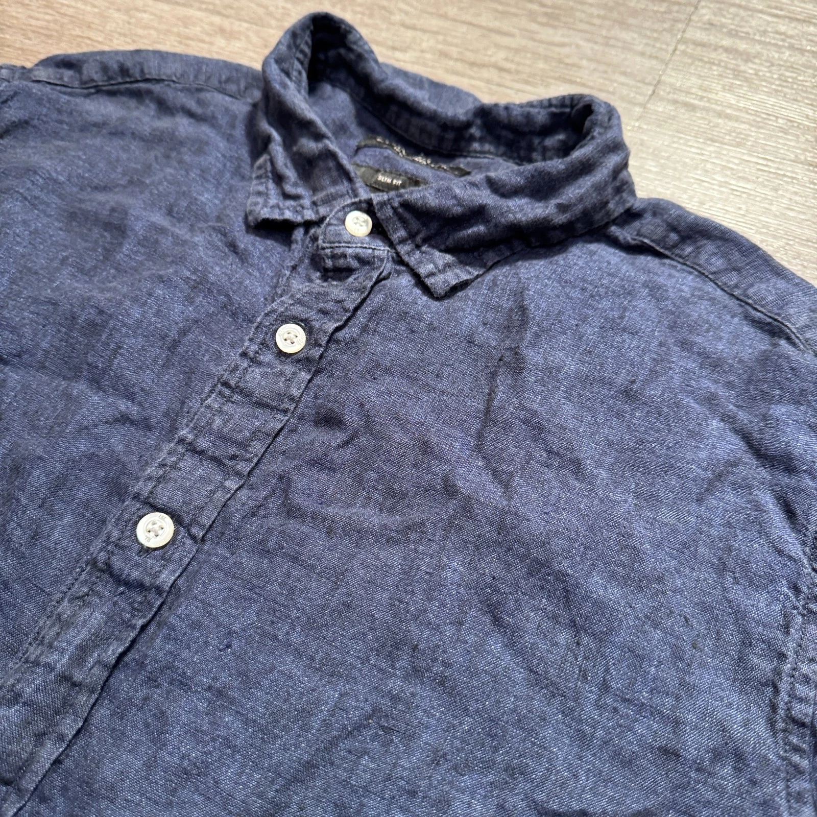 Banana Republic Shirt Mens Large Blue 100% Linen Short Sleeve Breathable Costal