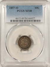 1857-O LIBERTY SEATED DIME - PCGS XF-40!