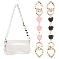 Bag Extender Chain, 2 Pcs Purse Strap Heart Shape Chain, Black/Pink