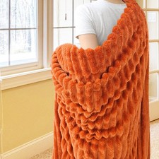 Flannel Fleece Throw Blanket for Couch,Sofa,Bed, 300GSM Striped Orange Throw ...