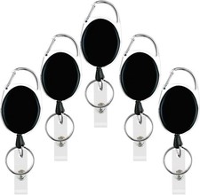 5 Pack Heavy Duty Retractable Badge Reel Id Card Holder with Clip and Key Ring C
