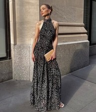 Zara Polka Dot Halter Mash Dress Black And White Size M Ref 5039/227