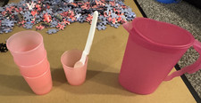 Tupperware Kids Mini Impressions Pitcher, 4 Pink Tumblers 1 x hang on spoon NEW