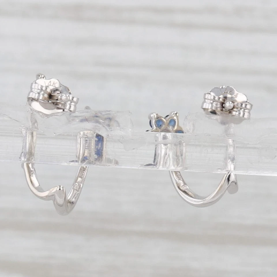 Pendientes Wishbone Flor Diamante Zafiro Azul 0.30ctw Oro Blanco 14k Foto 3 de 4