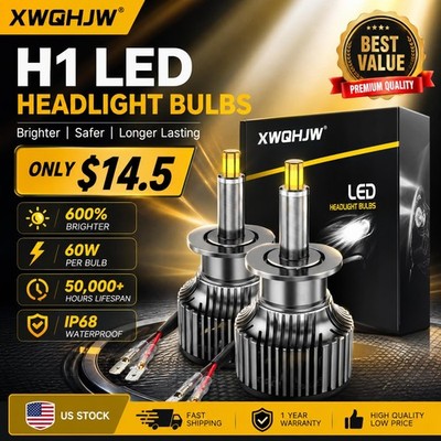 H1 LED Headlight Bulb Conversion Kit High Low Beam Lamp 6500K Super White 2*
