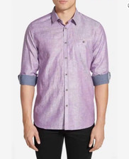 Ted Baker London Shirt Mens 6 XL Purple Linen Blend Roll Tab Sleeve