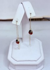 Vintage 14k Yellow Gold Red Enamel Lady Bug Dangle/Drop Earrings