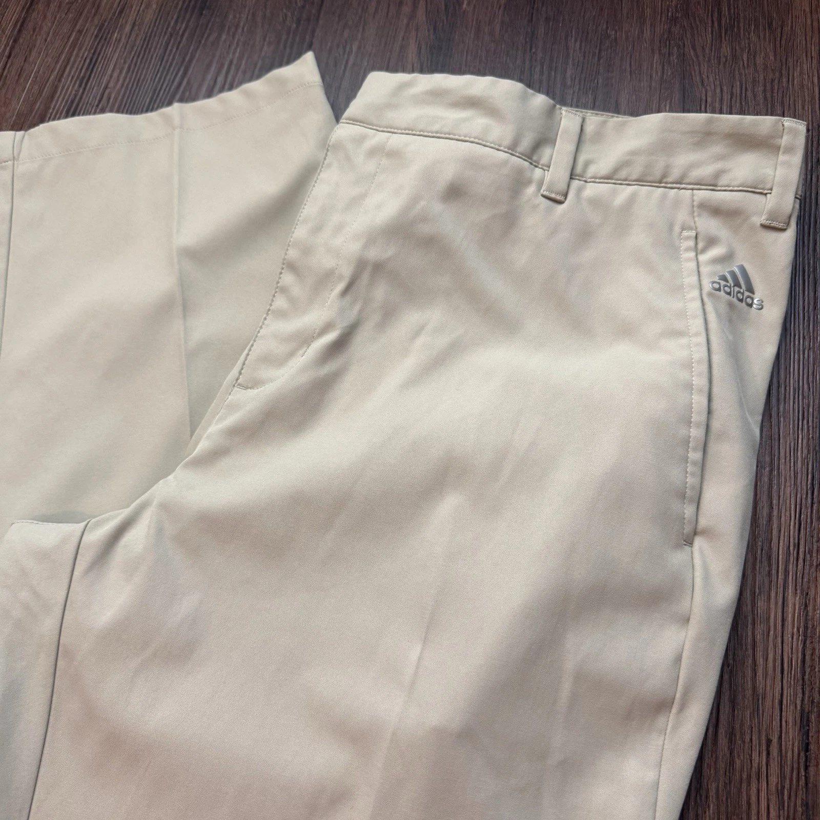Adidas Pants Mens 38x32 Tan Golf Performance Stretch Lightweight Casual Logo