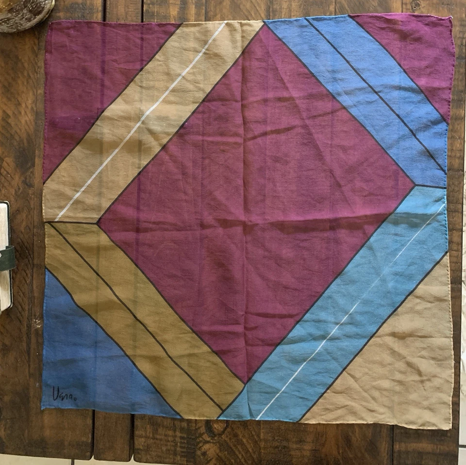 Винтажный шарф Vera шелк шифоновое шарф геометрический узор 21 «X 21» красное вино синий - Изображение 2 из 4