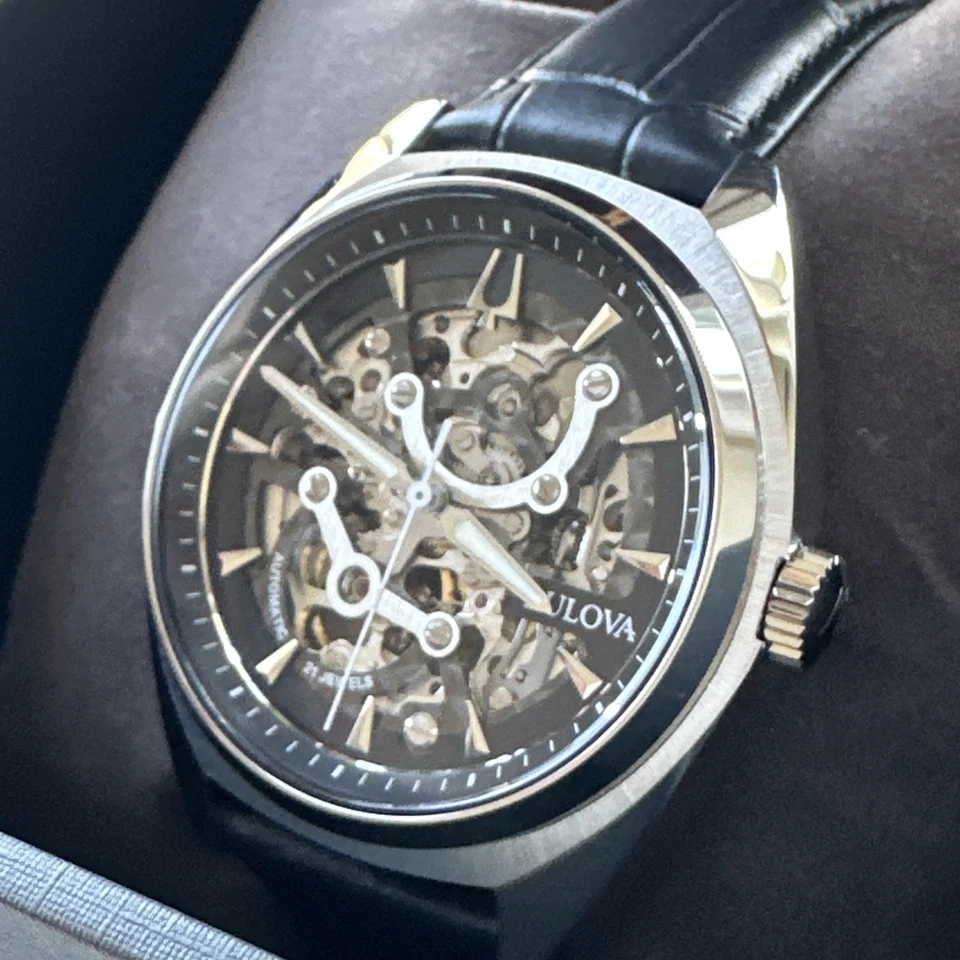 Bulova Reloj Hombre Clásico Automático Completo Esqueleto Cuero Negro 41 MM 96A310 Foto 2 de 4