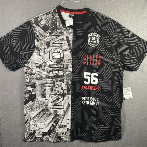 PARISH NATION T-SHIRT MENS 4XL BLACK & WHITE SPLIT TEE CITY SCAPE AOP NWT - Picture 8 of 9