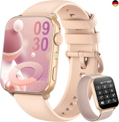 Blackview Smartwatch Damen, Bluetooth-Anrufe/LED-Leuchten/2 Armbänder 