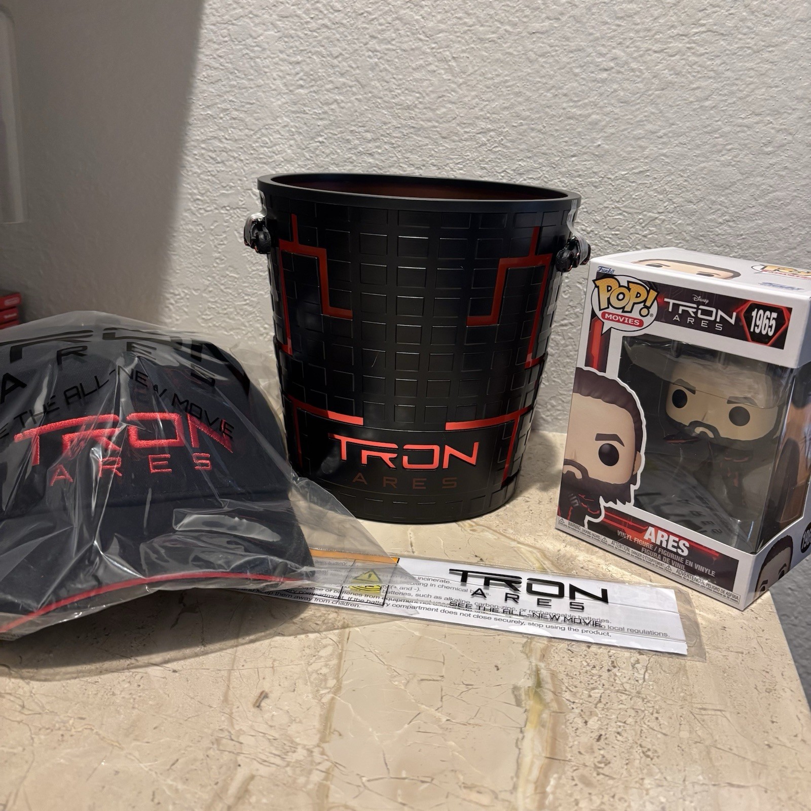 Tron Ares Movie Premiere Hat Funko Pop Light Up Wristband and Popcorn Bucket New