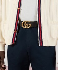 Gucci GG Monogram Beige Ebony Black Reversible Belt XL 44/110 MSRP $620