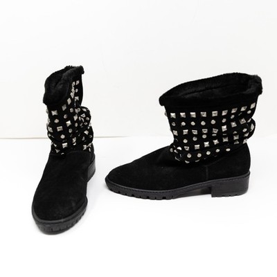 Stuart Weitzman Arctica Suede Shearling Lined Studded Embellished Slouch Boots