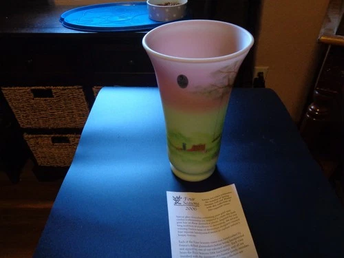 Fenton  Burmese Four Seasons "Summer" Hand Painted Vase -Sign Nancy Fenton-LOOK