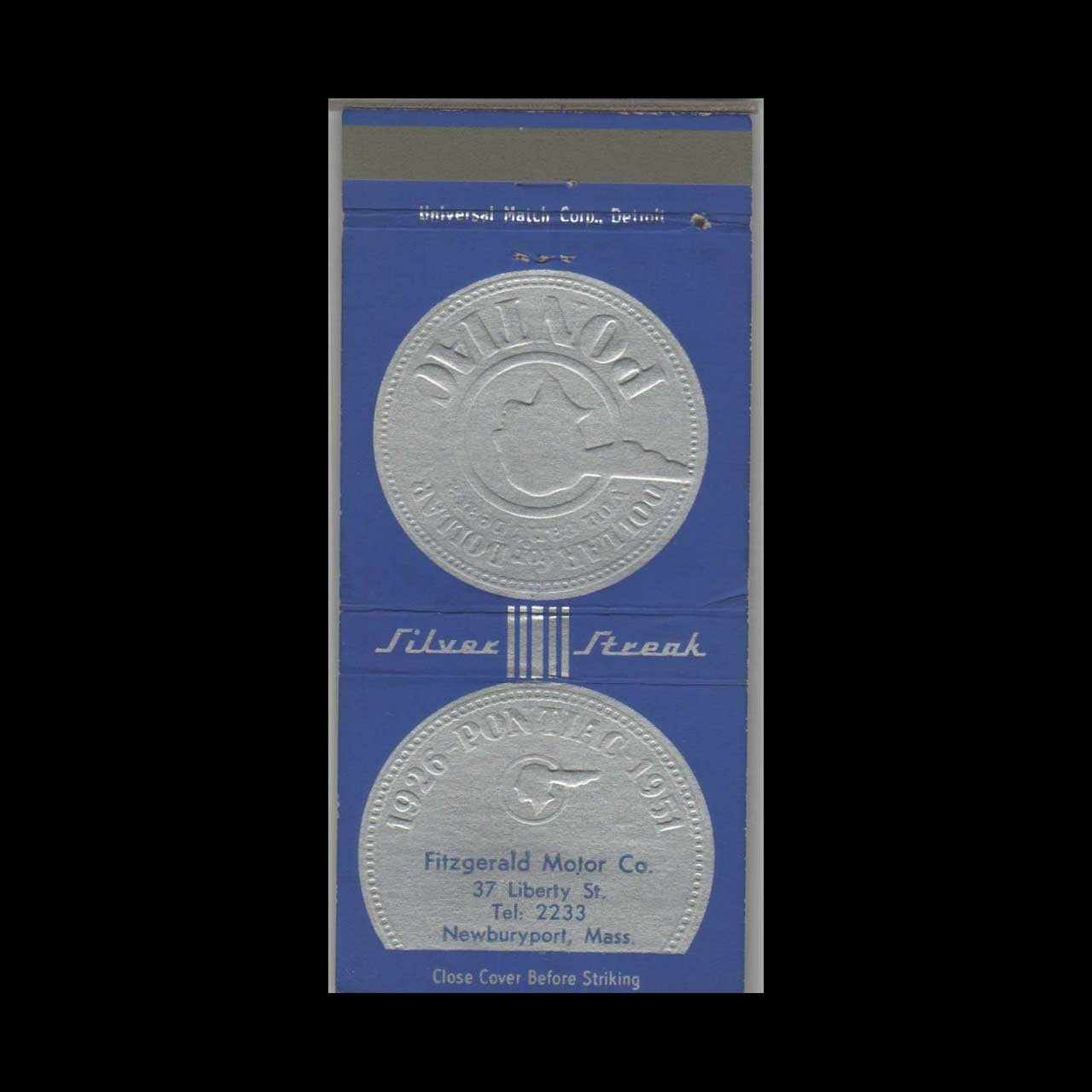 Matchbook Cover - 1951 Pontiac Dealer - Fitzgerald Motor Co Newburyport, MA