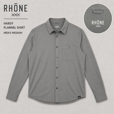 Rhone Hardy Flannel Shirt Mens Medium Gray Solid Stretch Button Up Long Sleeve
