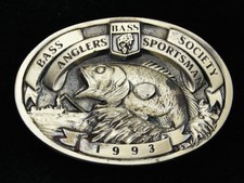 QG21110 VINTAGE 1993  BASS ANGLER'S SPORTSMAN SOCIETY  FISHING BELT BUCKLE