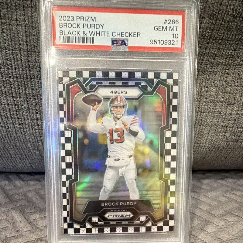 2023 Panini Prizm Brock Purdy Black & White Checker #266 49ers PSA 10