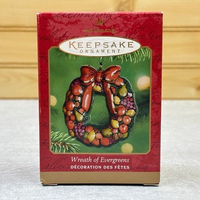 Hallmark Wreath of Evergreens Pressed Tin Christmas Ornament 2001 3'' Collectible