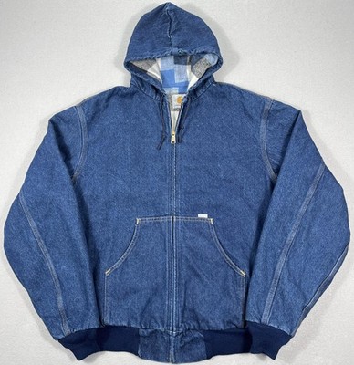 Vintage Carhartt JF858 Jacket Mens 2XL Denim Hooded Flannel