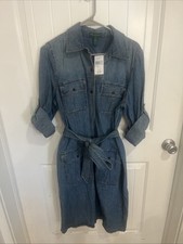 Ralph Lauren Jeans Co. Women’s Dark Blue Denim Belted Dress Size 14 NWT NEW Y2K
