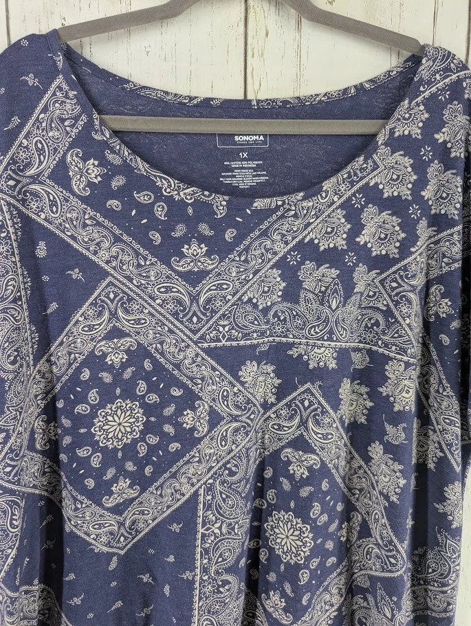 Top informal de manga corta para mujer Sonoma talla 1X azul blanco cachemir Foto 3 de 4