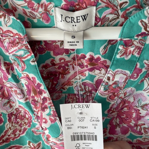 NWT J Crew Short Sleeve Cotton Poplin Teal Pink Floral Top Womens S - Picture 2 of 9