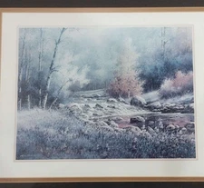 Orpinas Winter Stream Forest Print Wall Art, Framed