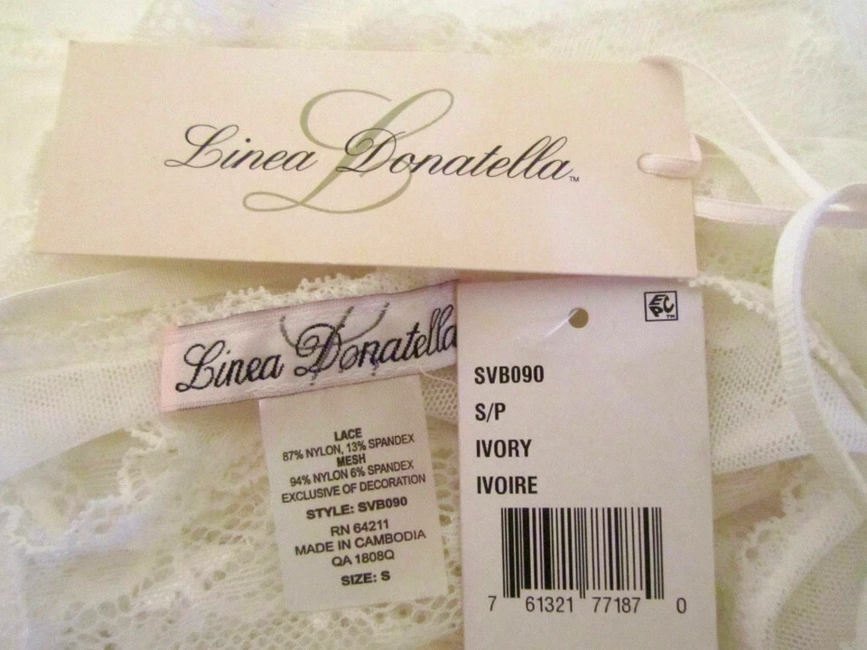 Novo com etiquetas Linea Donatella tamanho S tanga de renda tiras macacão de pelúcia marfim/branco! - Imagem 4 de 4