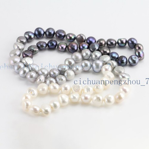 30'' Natural 8-9mm Black White Gray Freshwater Baroque Pearl Gradient Necklace - Picture 3 of 3