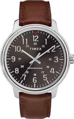Timex TW2R85700, Men's Easy Reader Brown Leather Watch, 43MM Case, NEW