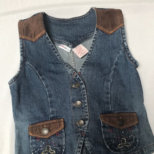 Vintage Y2K Mary Kate and Ashley Denim Vest Girls Large 10 12 Cowgirl Western - Picture 2 of 11