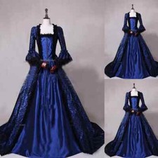 Royal Blue Vintage Wedding Dresses with Long Sleeves Victoria Satin Bridal Gowns