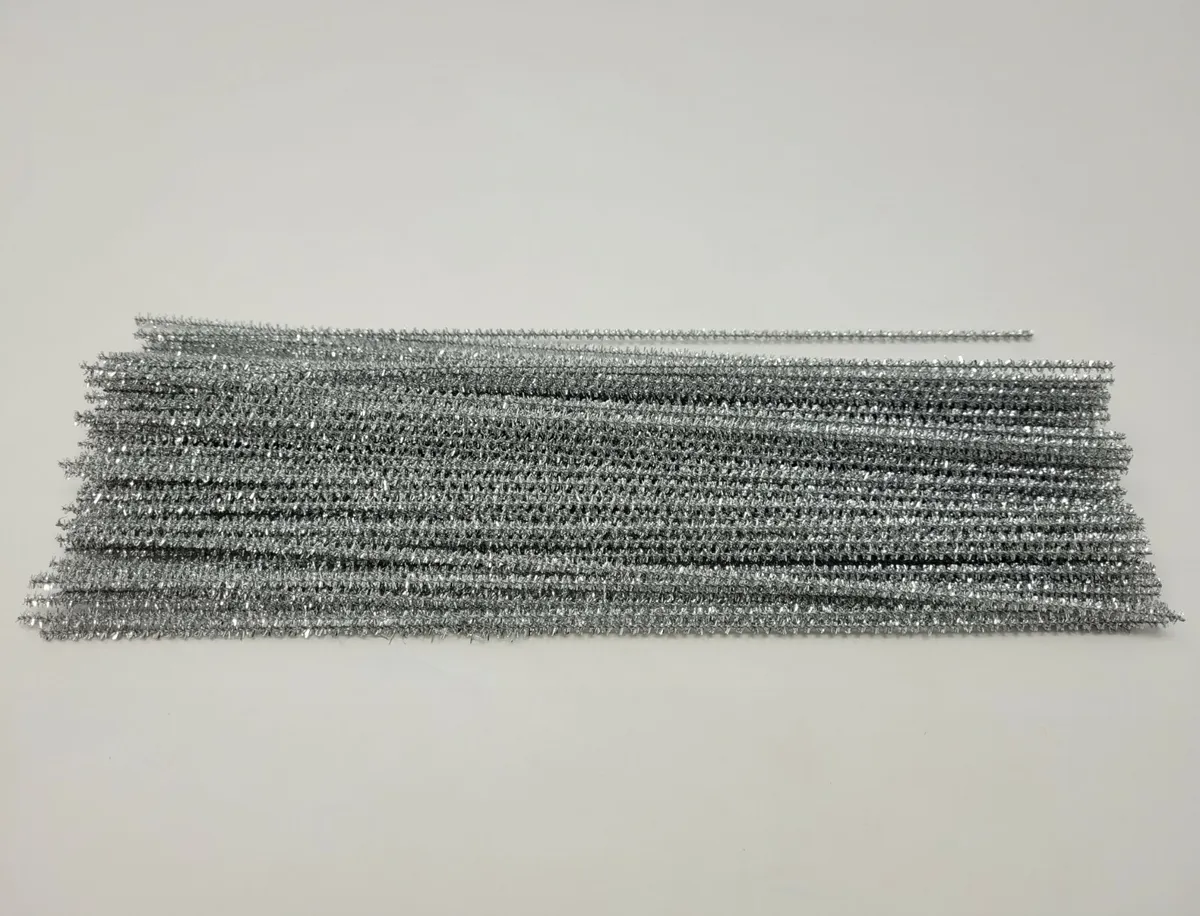 Glitter Pipe Cleaners - Pack of 100 Silver