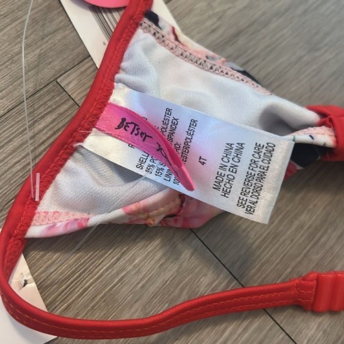 Betsy Johnson Girls 4T NWT Red Black Pink Floral Bikini Ruffle Bottom UPF 50+ - Picture 7 of 8