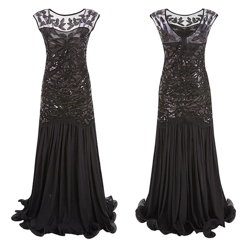 Deluxe Womens Dress 1920s Gatsby Flapper Long Sequin Retro Party Evening Cosplay - Picture 18 of 28