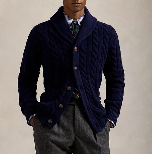 Polo Ralph Lauren Cable-Knit Wool Cashmere Cardigan Size Medium Men Hunter Navy - Picture 3 of 7