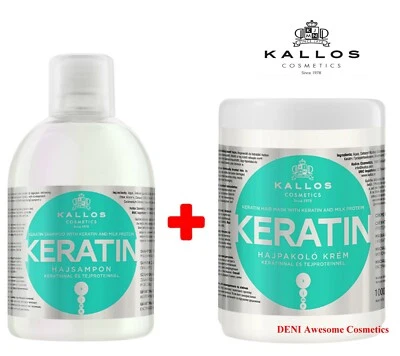 KALLOS KJMN KERATIN SET HAIR MASK & SHAMPOO -WITH KERATIN & MILK PROTEIN