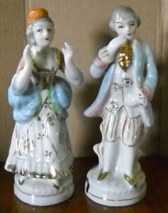 White Porcelain Colonial Figurine Man /& Woman Gold Details Made in Occupied Japan