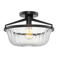 Kira Home Sherrington 14" Modern Farmhouse Semi-Flush Mount Ceiling Light + Glas