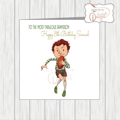 Personalised Birthday Card Rugby Sport Kid Grandson Son Brother Nephew ...