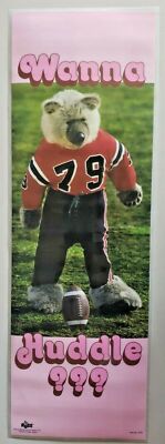 New Vintage Wanna Huddle Locker Poster by Russ Berrie Teddy Bear Football  U171